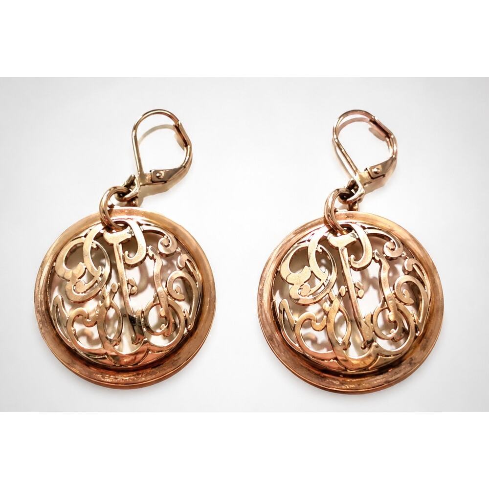 Monogram Dangle‎ Pierced Earrings 2" Self-Closing Silver-tone sp-48